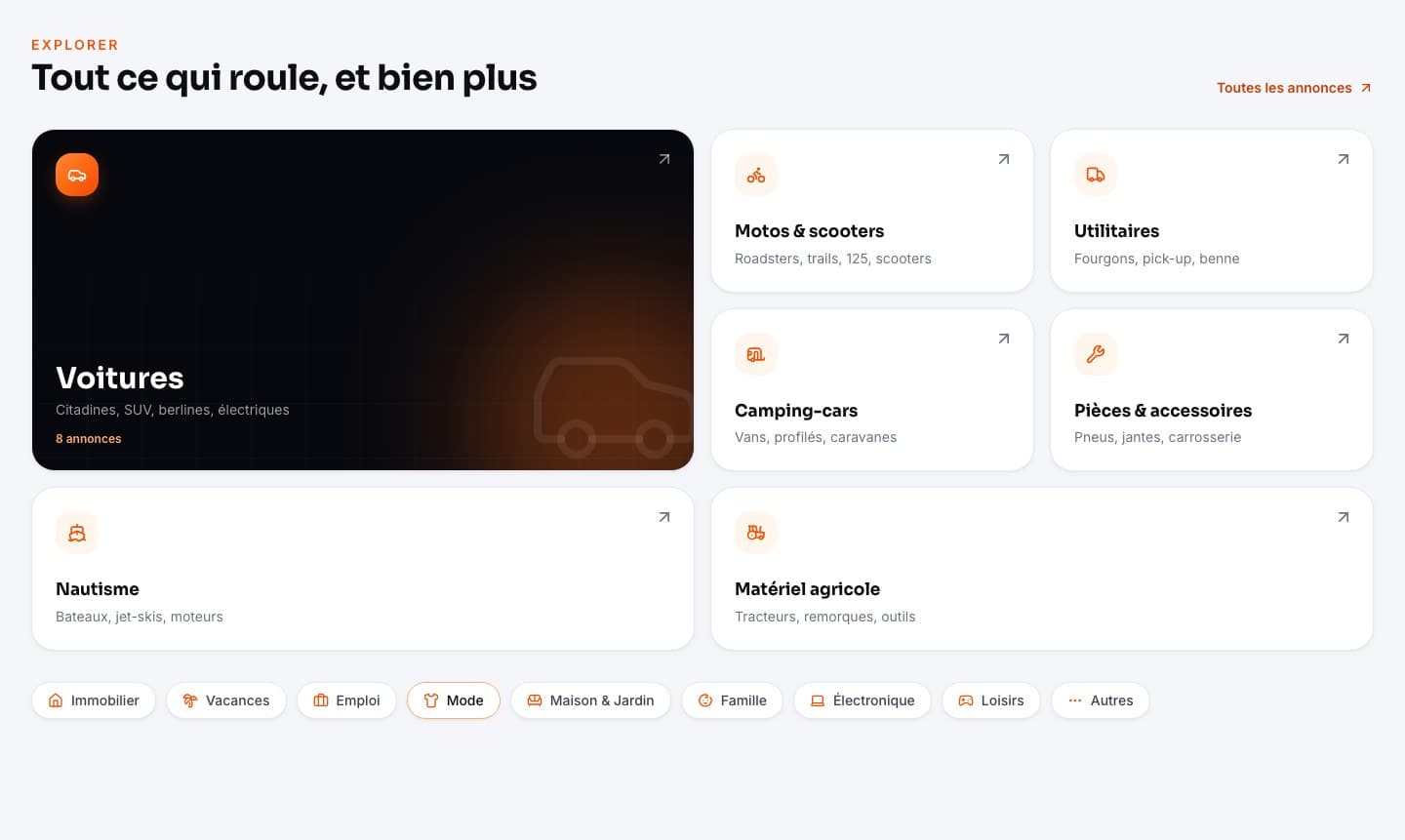 AutoGo France — Explorer les catégories sur AutoGo, capture du 2 octobre 2026.