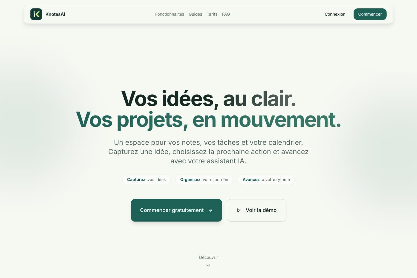 Page publique de KnotesAI, capturée le 2 octobre 2026.