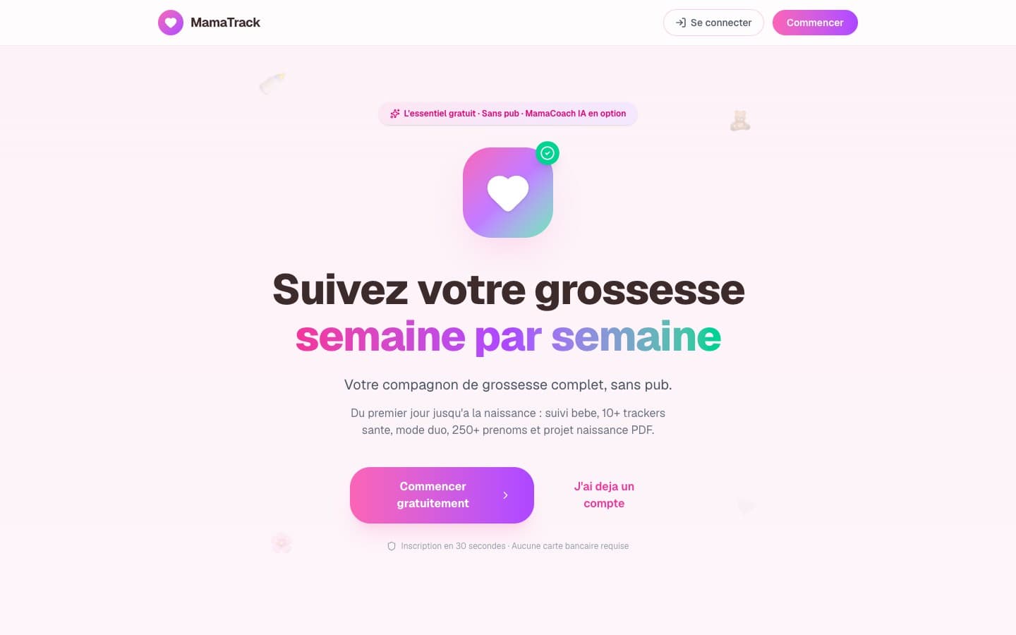 Page publique de MamaTrack, capturée le 2 octobre 2026.
